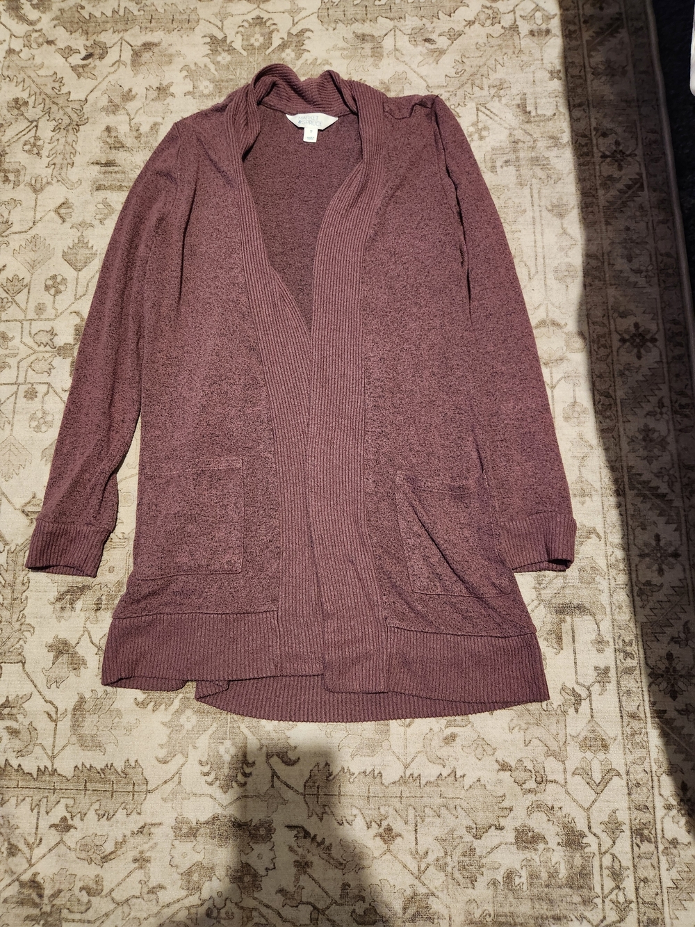Market & Spruce Dusty Mauve Open-Front Hooded Cardigan